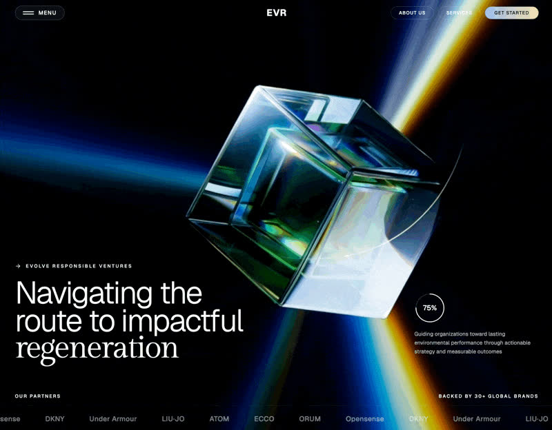 EVR Ventures impact investment website concept with a glass cube